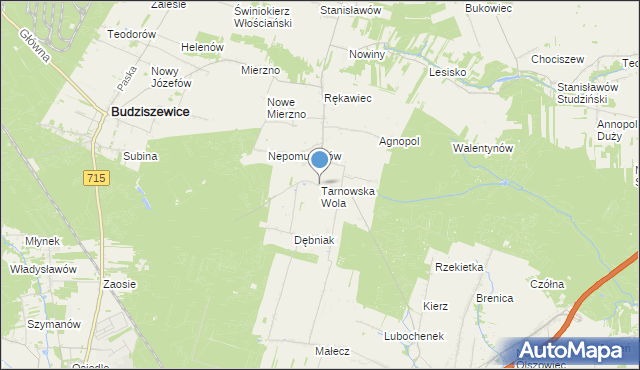 mapa Tarnowska Wola, Tarnowska Wola gmina Lubochnia na mapie Targeo